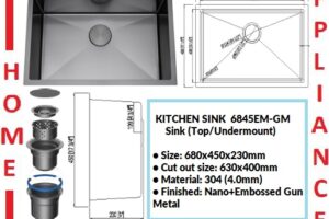 AALTO KITCHEN SINK (Top/Undermount) 6845EM-GM ( Nano+Embossed Gun Metal ) / FREE EXPRESS DELIVERY