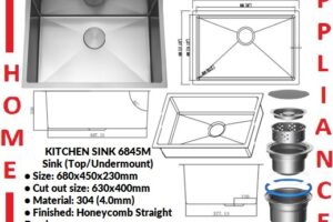 AALTO KITCHEN SINK (Top/Undermount) 6845M ( Honeycomb Straight Brush ) / FREE EXPRESS DELIVERY