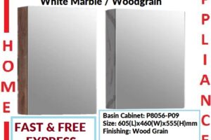 AALTO MIRROR CABINET P8056-P09/P8056-PV14 ( Wood Grain / White Marble ) / FREE EXPRESS DELIVERY